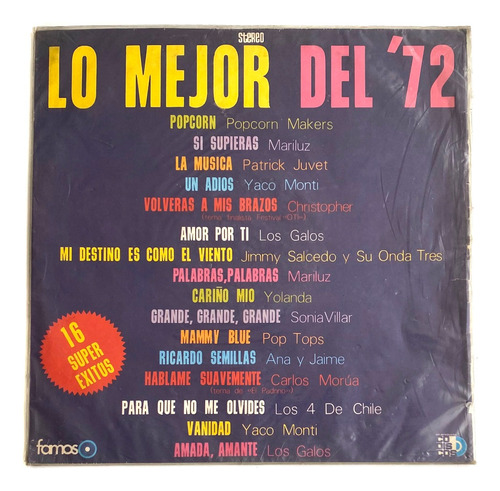 Lp Vinilo Lo Mejor Del 72 / Los Galos, Yaco Monti, Ana Y J..
