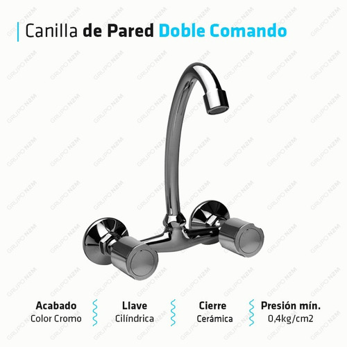 Imagen 2 de 10 de Canilla Griferia Mezcladora Pared Cocina Doble Comando