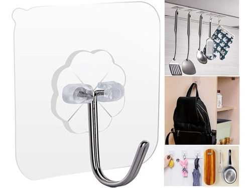 Imagen 1 de 10 de Gancho De Pared X3 Portatil Adhesivo Soporte De Hasta 15 Kg