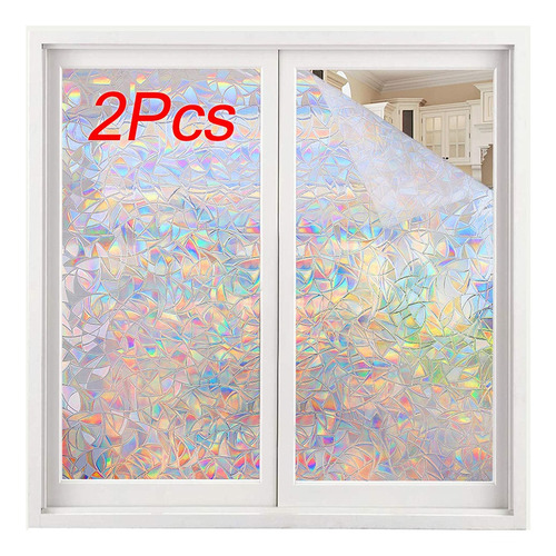 2 Piezas De Película De Ventana De Arcoíris, 45 X 300 Cm, 3d