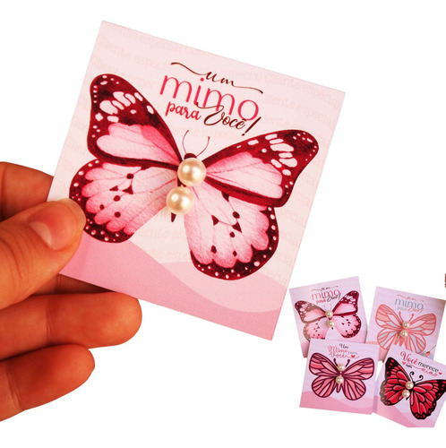 Kit 50 Tags Com Brinco Perola Borboleta Mulher Mimo Brinde