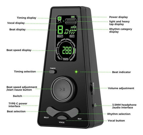 Metrónomo Digital Con Temporizador Para Piano, Guitarra, Bat