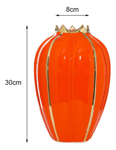 Florero De Cerámica Decoración Maceta Naranja 30x8x11.5cm