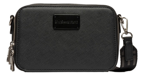 Bandolera Cartera Mujer Prune New Penny Efecto Cuero Negro Lisa Níquel Negro