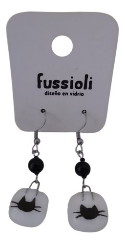 Imagen 3 de 5 de Aretes Largos De Gato En Acero Y Vidrio Fusionado