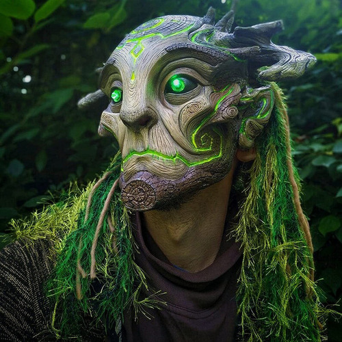 Fwefww Máscara De Elfo Verde Em Forma De Árvore Assustadora