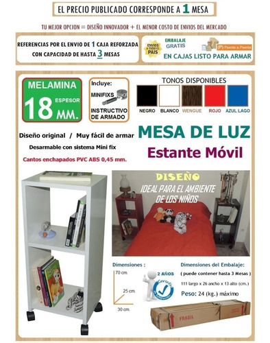 Imagen 2 de 2 de Mesa De Luz Con Ruedas Diseño Minimalista