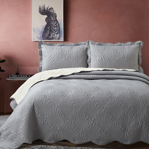 Quilt Sherpa 2 Plazas Paris Liso Gris