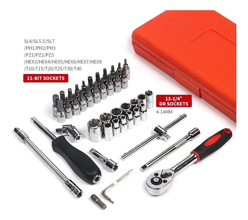 Autocle Juego 46 Herramientas Mecánica Trinquete Dados 1/4´´