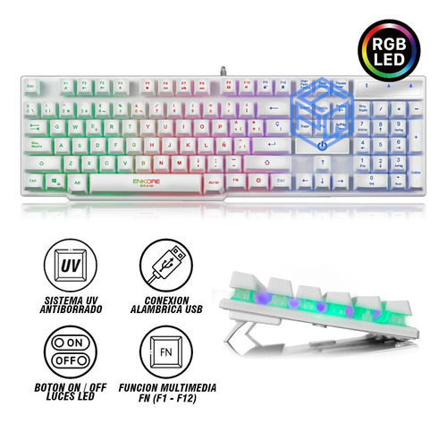 Teclado Enkore Brain - Enk 603w Rgb- White