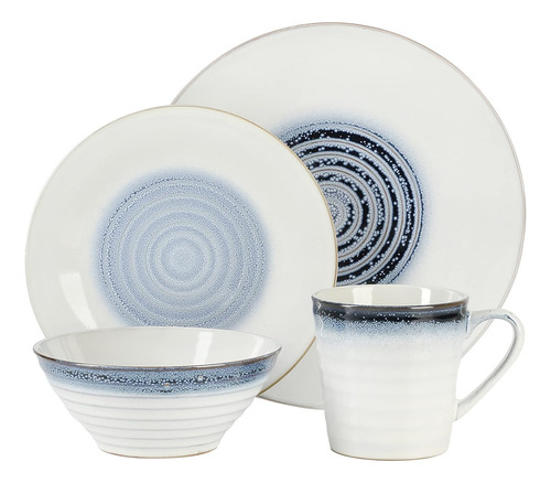 Vajilla Gibson Spiral De 16 Piezas Para 4 Personas Relieve Color Azul Claro
