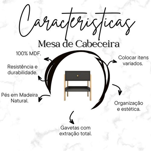 Mesa De Cabeceira Em Mdf Pés em Madeira Natural Com 1 Gaveta E Prateleira Acabamento Fosco Cor Preto