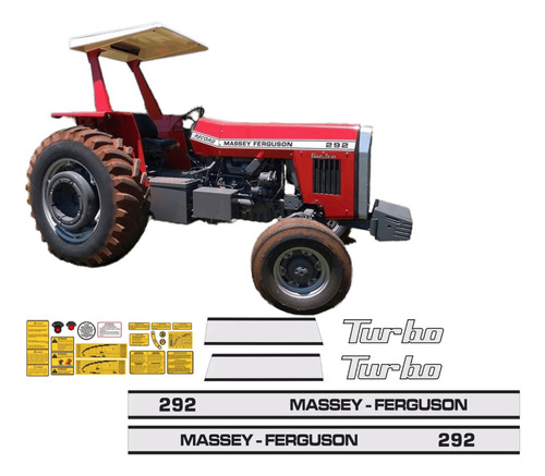 Kit Adesivo Trator Massey Ferguson Mf 292 Turbo +etiqueta Mk Cor ADESIVO MASSEY FERGUSON 292 TURBO
