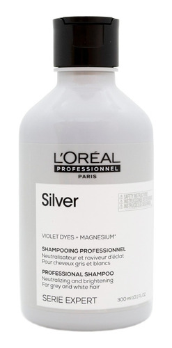 Shampoo Loreal Silver Para Cabellos Grises Y Blancos 300 Ml