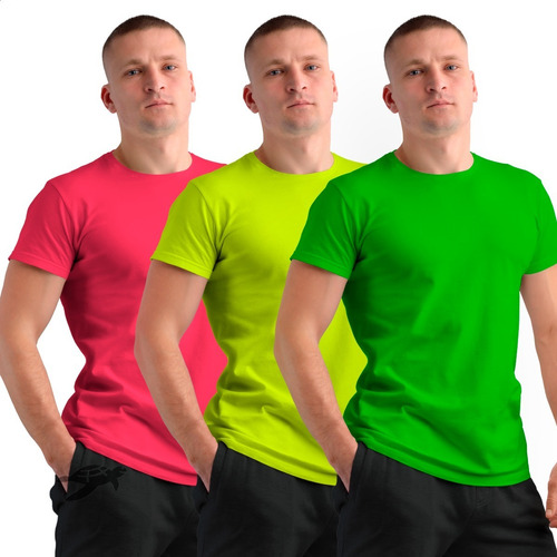 Kit 3 Camisetas Básica Masculina Neon Dryfit Malha Fria Fit