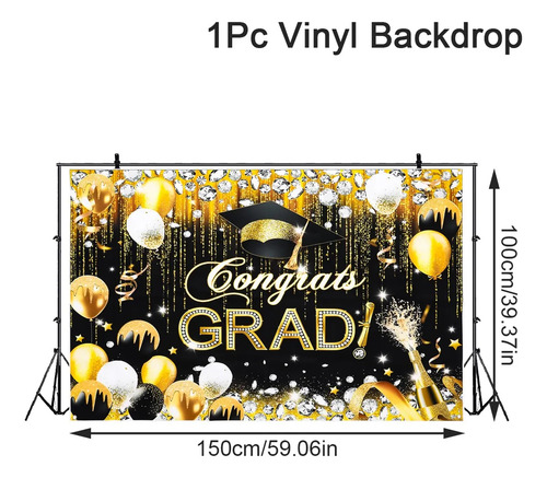 1 Pieza 150×100cm Graduación Telón de Fondo Negro y Dorado 2025 Decoración de Fiesta de Graduación