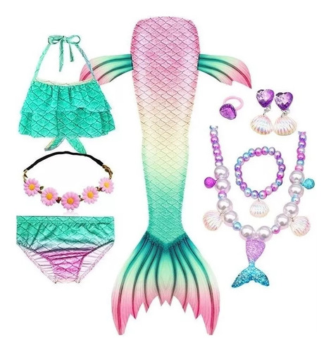 Kit Cola De Sirena Con Bikini Sin Monoaleta Para Niños A