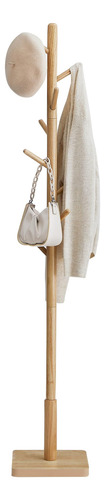 Perchero De Madera Maciza Con 8 Ganchos Color Beige Natural