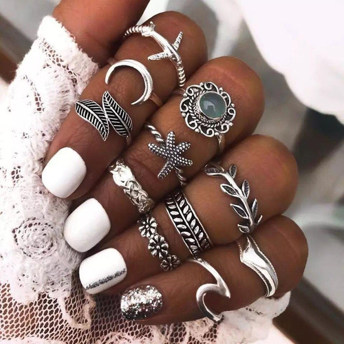 Imagen 2 de 5 de Set De Anillos Bohemia Manicure Yoga Mano Fátima Mandala