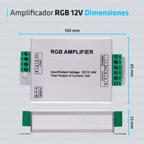 Imagen 5 de 10 de Amplificador Led 12a Tira 5630 5050 3528 2835 Rgb 12-24v