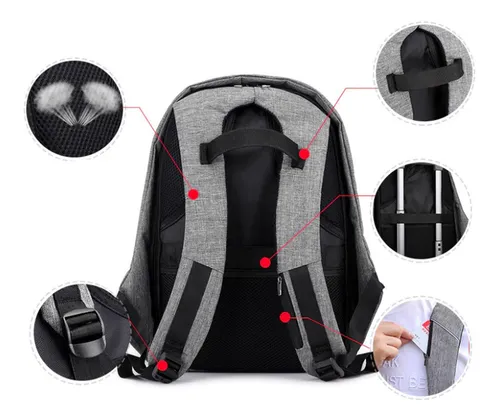 Mochila Antirrobo Impermeable Carga Usb Power Bank