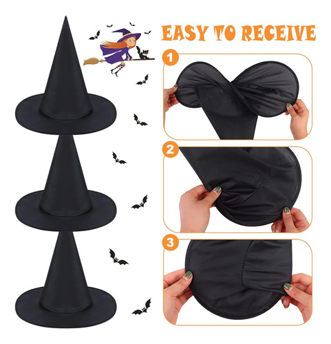 12 Pcs Halloween Bruja Sombreros Negro Colgante Disfraz Con