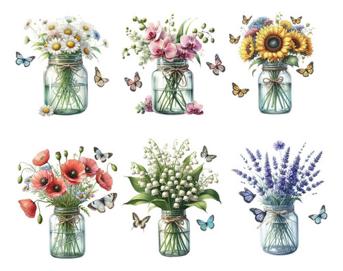 2 X 6 Uds Pegatinas De Pared En Maceta De Flores,
