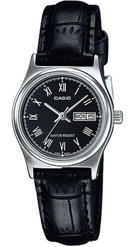 Reloj Casio  Ltpv006l 1b Mujer Correa Negra Piel Fechador