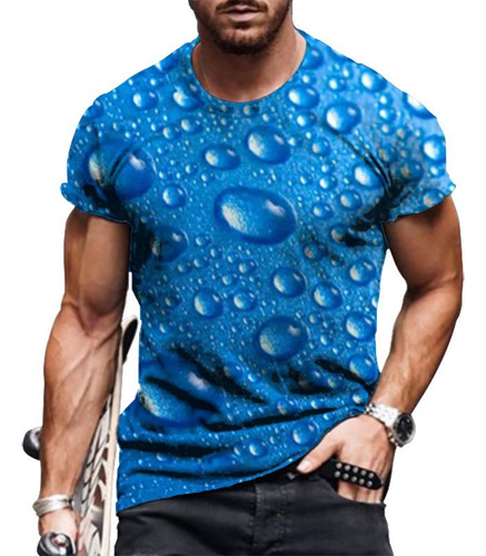 Camiseta De Manga Corta Con Estampado 3d De Gotas De Agua