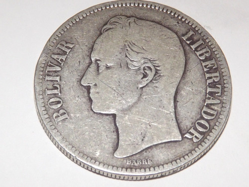 Moneda De Plata. Fuerte 5 Bs Bolívares. Fecha Año 1903