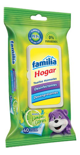 Toallas Húmedas Desinfectante Familia Hogar X 40 Und