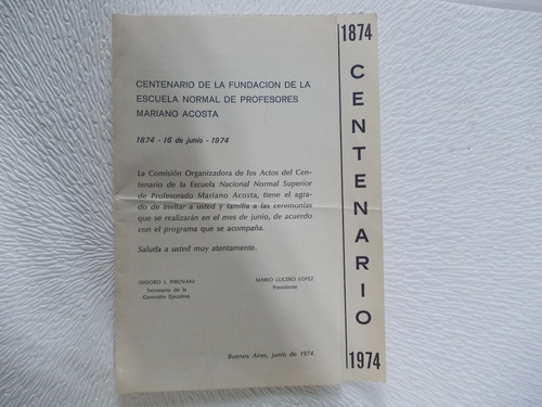 5925- 100 Años Esc. Normal Mariano Acosta Avellaneda 1974