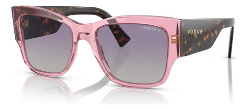 Óculos De Sol - Vogue - Vo5462s 28368j 54 Armação Rosa/transparente Haste Havana Lente Violeta Degradê/cinza/polarizado Desenho Quadrado