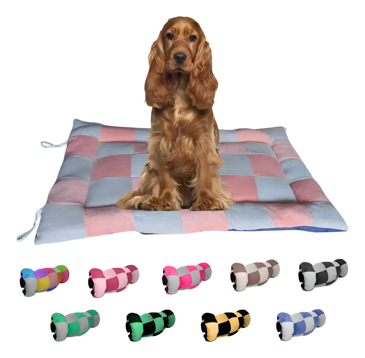 Colchonete Pet / Cama Pet 60x98 Cor Rosa E Cinza Desenho Quadriculada