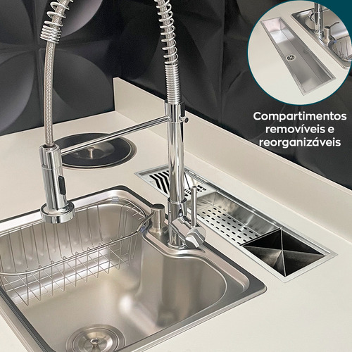 Calha Canal Organizado De Embutir Cuba Cozinha 60cm Inox 304 Inox Fosco