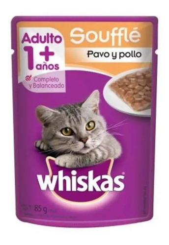 Alimento Whiskas 1+ Whiskas Gatos s para gato adulto todos los tamaños sabor soufflé de pavo y soufflé de pollo en sobre de 85g