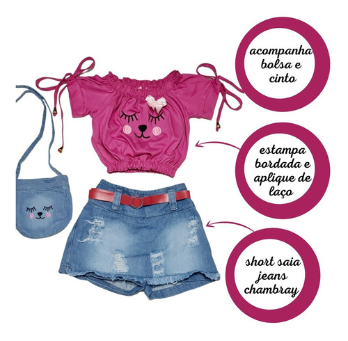 Imagem 5 de 8 de Conjunto Mini Diva Jeans Com Bolsinha Blogueirinha Verão
