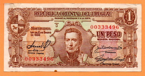 Billete $1 Moneda Nacional De Uruguay, Pick 35c.1, Año 1939