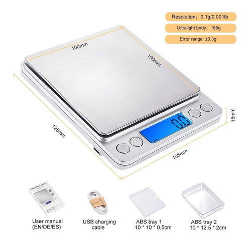 Imagen 4 de 10 de Bascula Digital 3kg-0.1g Balanzas De Cocina Usb Recargable