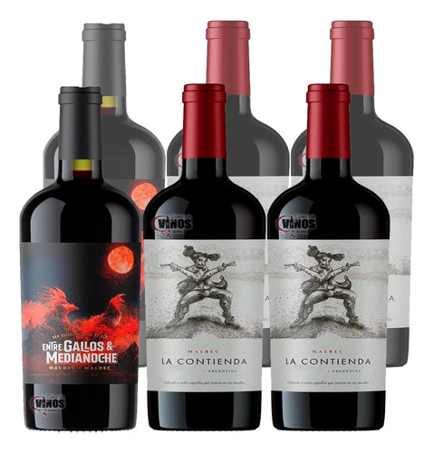 Vino La Contienda Malbec + Entre Gallos Y Media Noche Mix X6