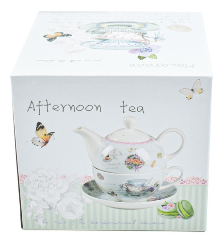 Tetera C/tapa, Taza Jumbo, Y Plato De Porcelana 450 Ml
