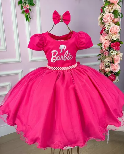 Vestido Infantil Barbie Pink Com Cinto de Pérolas – Moda infantil