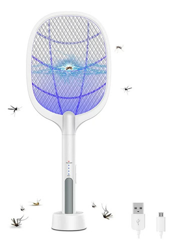 Raqueta Mata Mosquitos Eléctrica Recargable Usb Con Base