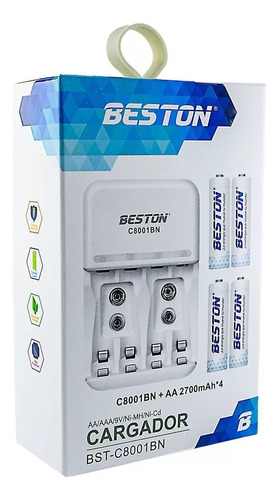 Cargador De Pilas Baterias Beston + 4 Aa Recargable 