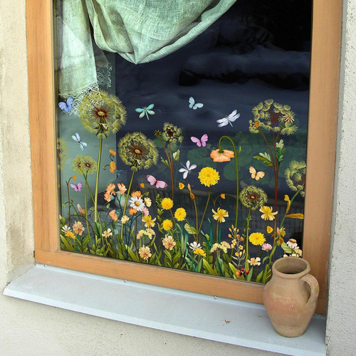 2 X 2x Garden Flowers Window Stickers Decorative Removable