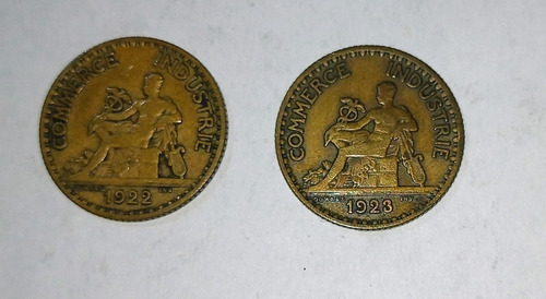 2 Monedas Francia 1 Franco 1922-1923 Vf K876