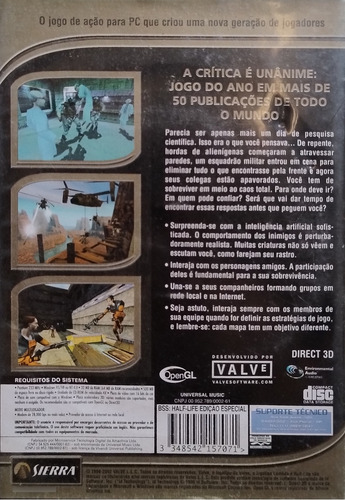 Jogo Pc Half Life Edição Especial Valve Sierra (Usado)