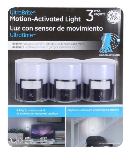 Set 3 Luz Led De Noche Sensor De Movimiento Ge Envío Gratis