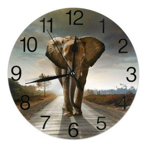 Kiuloam - Reloj De Pared Redondo Con Elefante Africano, Sile