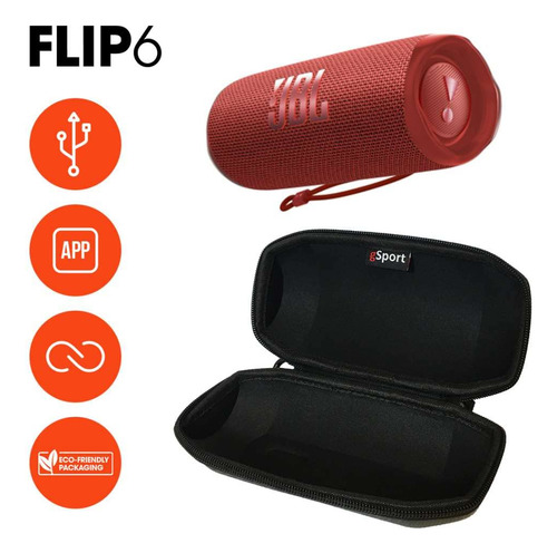 Portable Speaker Jbl Flip 6 Waterproof W/ Gsport Case Red